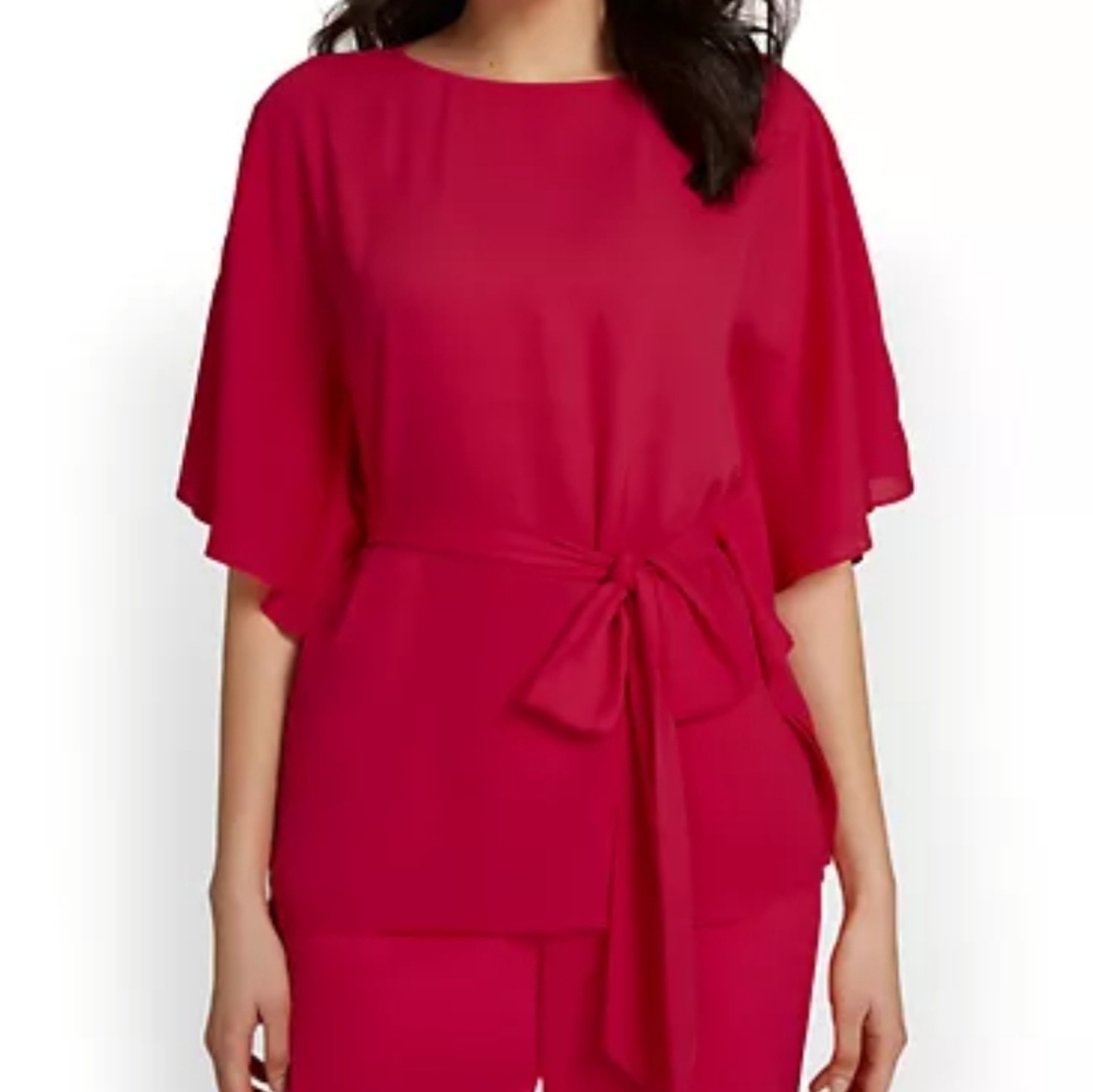 New York & Co Tie Waist Caftan Blouse